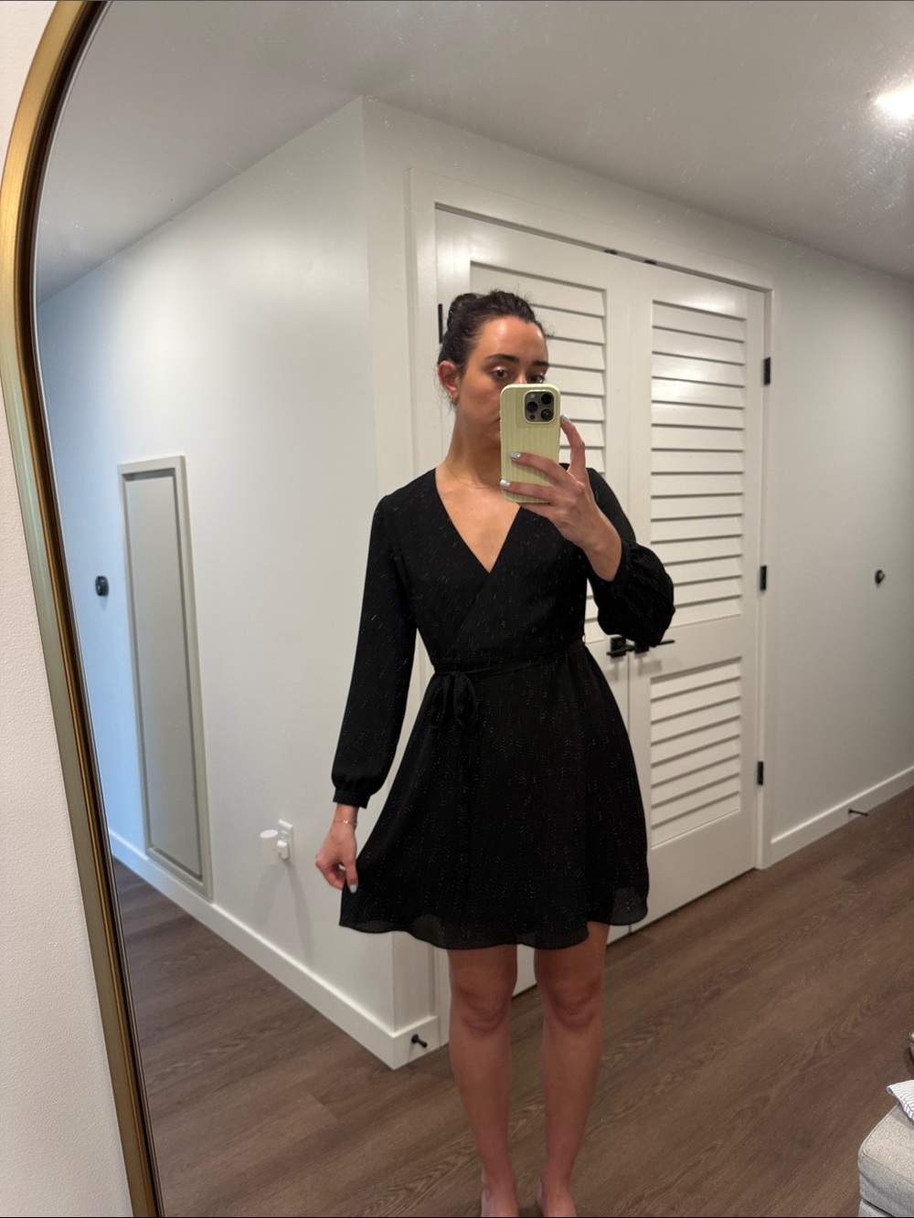Banana Republic Black Long-Sleeve Mini Wrap Dress